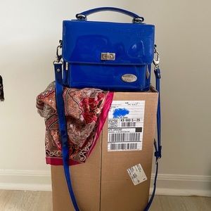 • beijo electric blue shiny handled removable strap shoulder purse bag •